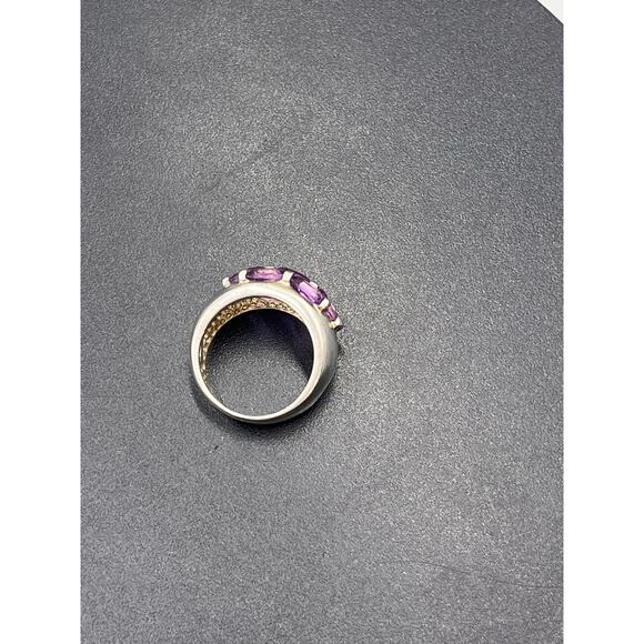 Signed Sterling Silver 925 Purple Amethyst Cluster Brick Step Ring Size 6 3/4 - Picture 8 of 8